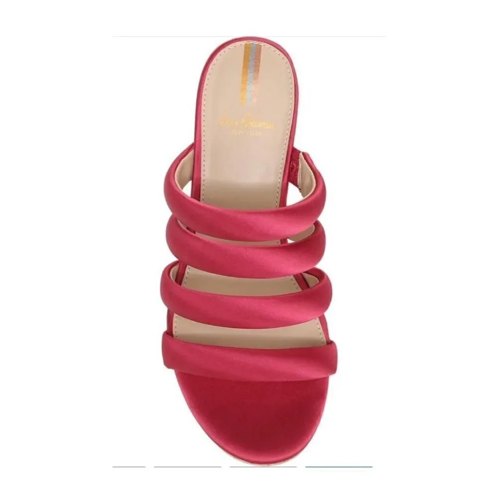 Sam Edelman Womens Red Satin Strappy Open Toe Cork Wedge Sandals Sz 9 M New